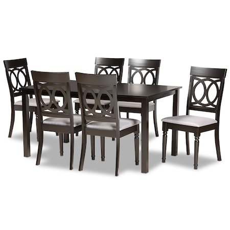Baxton Studio Lucie Modern and Contemporary Grey Fabric and Dark Brown Finished Wood 7-Piece Dining Set 176-10538-10519-Zoro